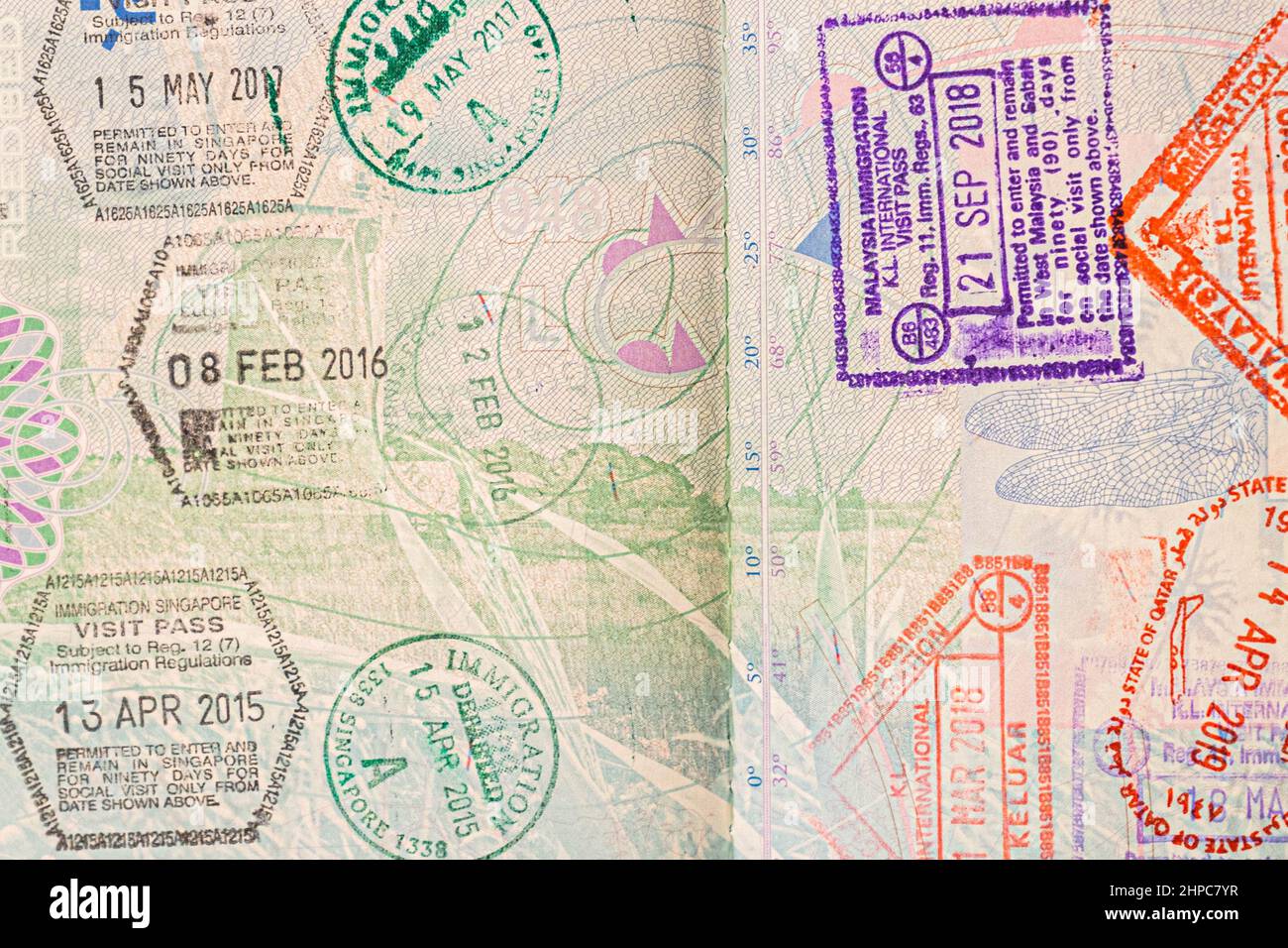 20 February 2022. Malaysia and Singapore immigration stamps on British