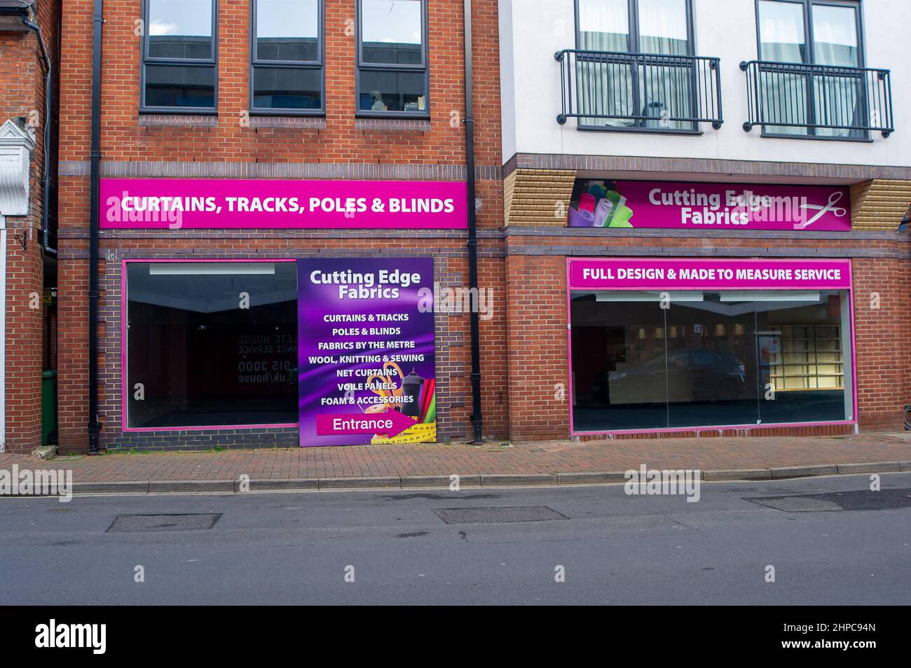 Camberley, Surrey, UK. 10th February, 2022. A closed down curtains shop in Camberley. Many businesses have gone to the wall during the Covid-19 Pandemic. Credit: Maureen McLean/Alamy Stock Photo