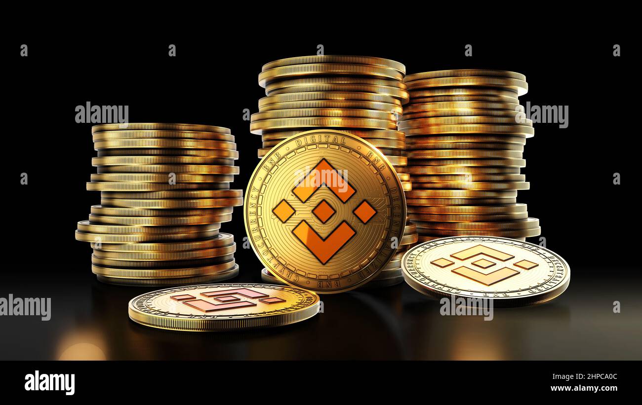 Binance Coin BNB Cryptocurrency 3D coin logo and symbol on brown  background, Decentralized block chain finance illustration Stock Photo -  Alamy