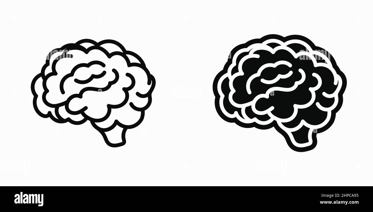 Brain black icon set. Vector clipart illustration. For web site or mobile app. Stock Vector