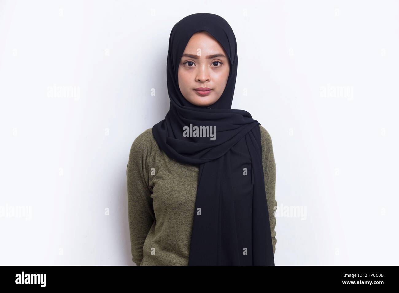 portrait model of young beautiful muslim woman wearing hijab isolated ...