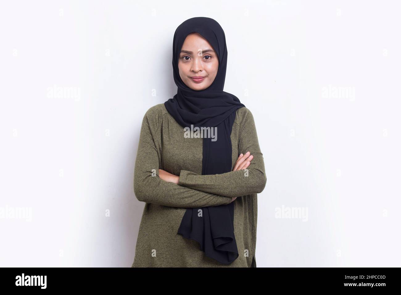 portrait model of young beautiful muslim woman wearing hijab isolated ...