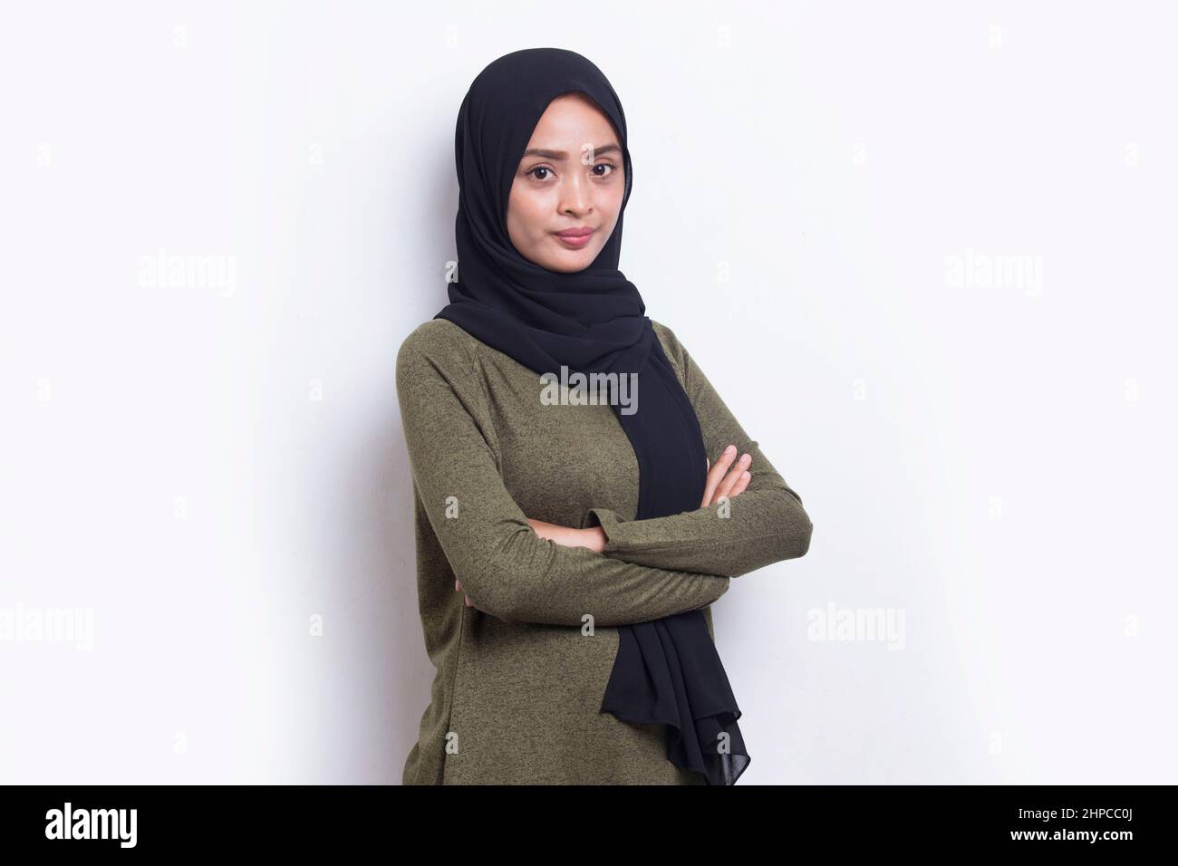 portrait model of young beautiful muslim woman wearing hijab isolated ...