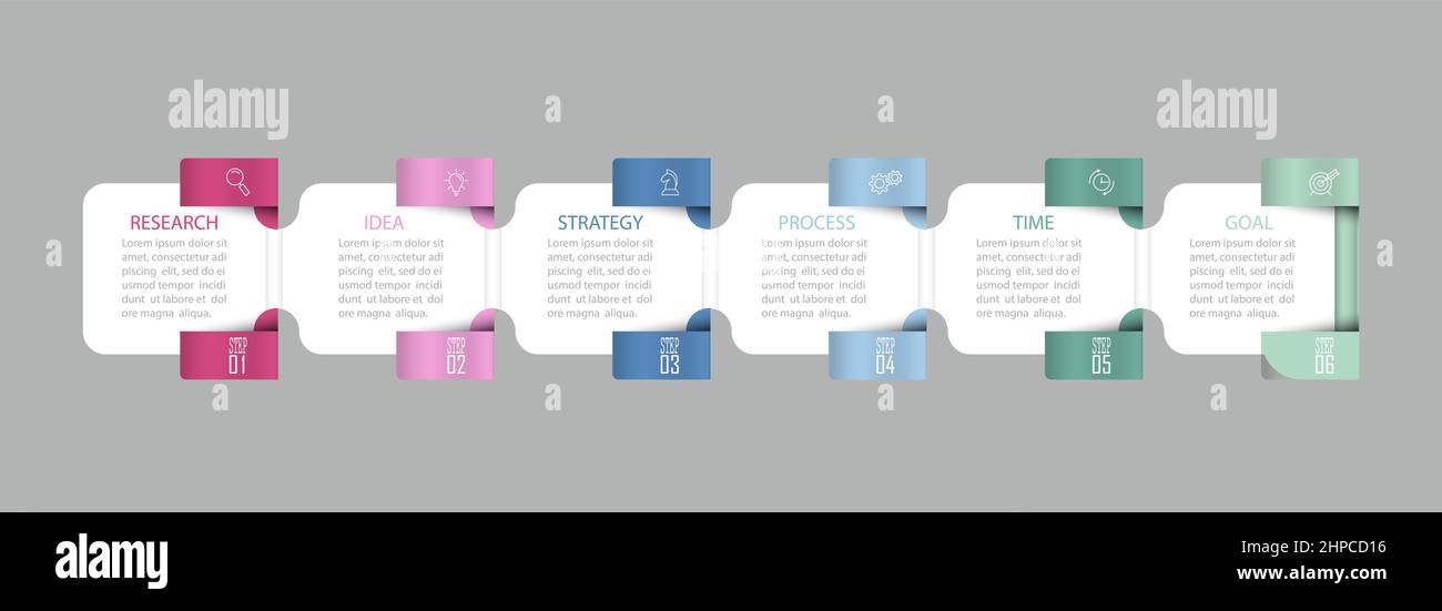 Business Infographics. 6 steps to achieve the result. Stages of ...