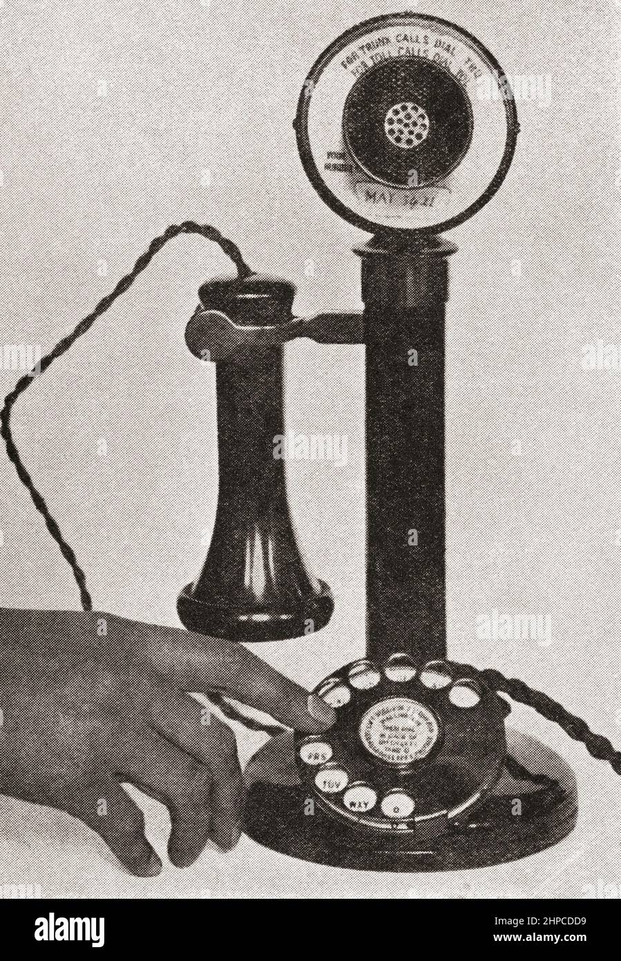 Dial of an automatic telephone.  From The Wonder Book of Science, published 1930's. Stock Photo