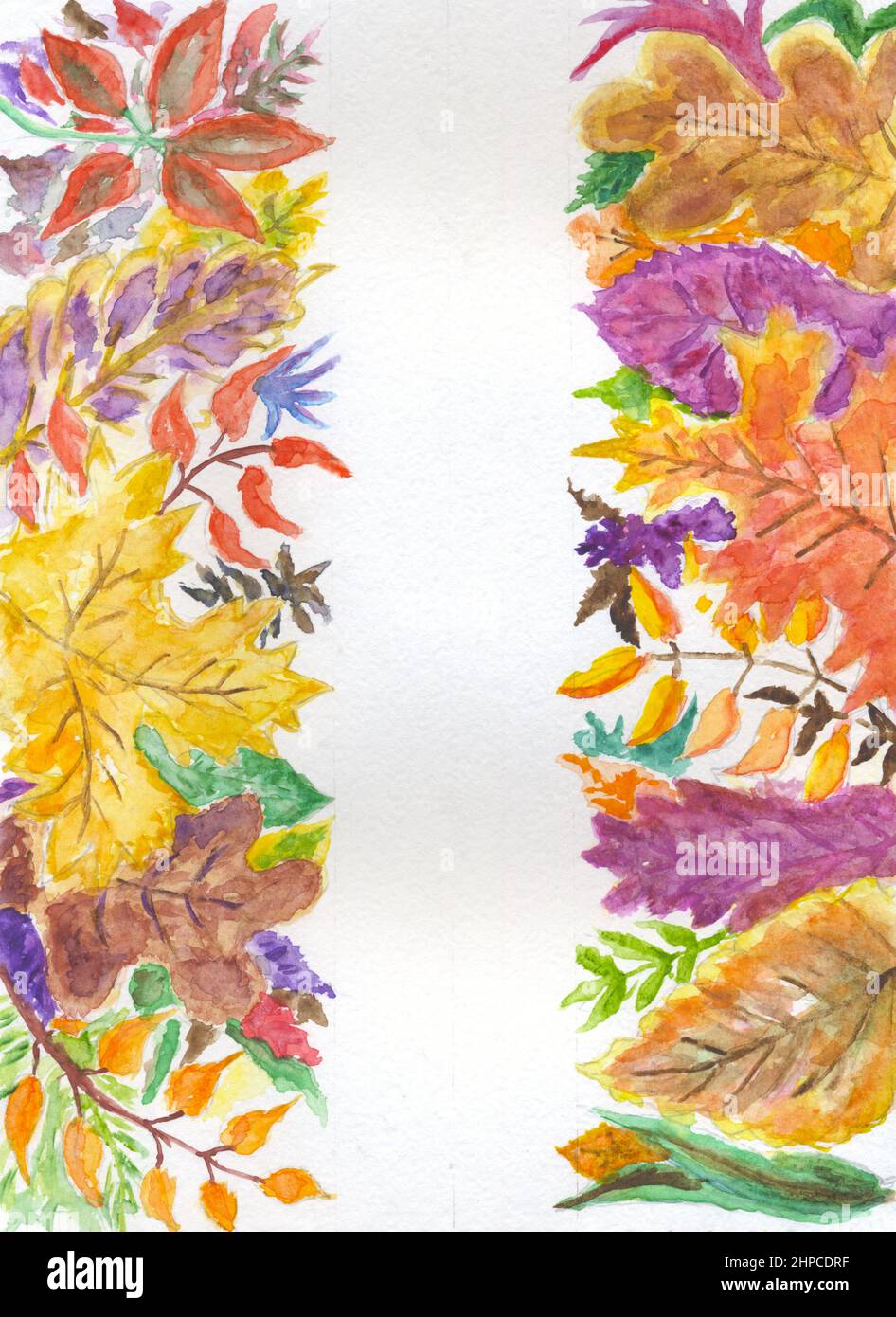 Colorful decorative frame with autumn leaves, hand drawn illustration ...