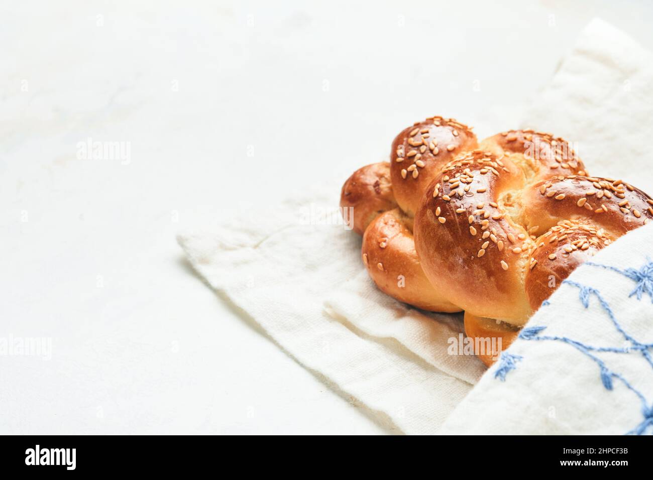 Challah bread. Sabbath kiddush ceremony composition. Freshly baked