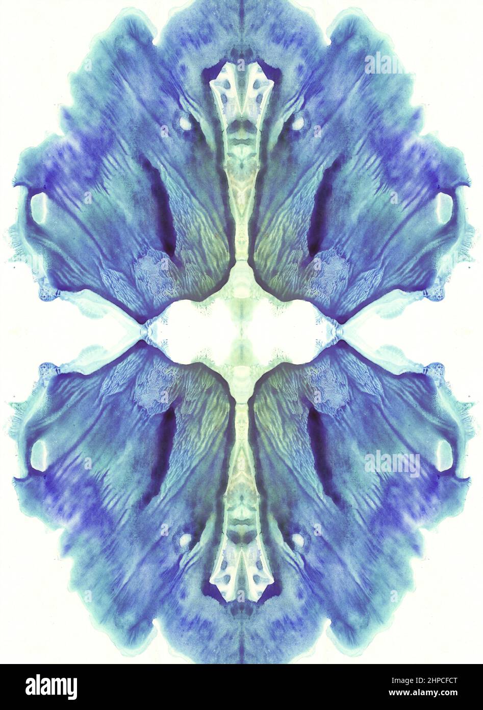 Abstract blue symmetric watercolor painting. Artistic background. Stock Photo