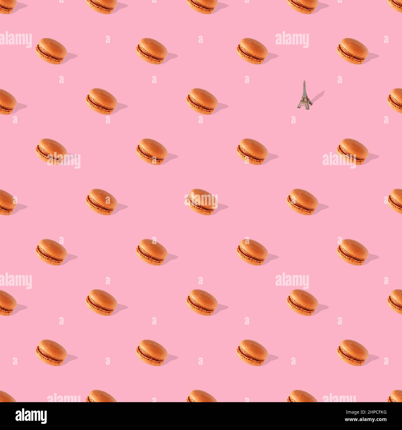 macaroons with shadow on pink background, seamless pattern Stock Photo