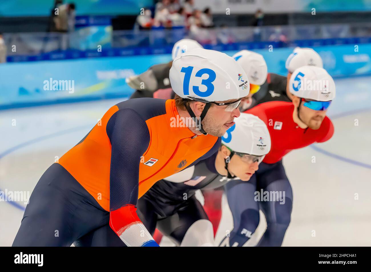Beijing, Hebei, China. 19th Feb, 2022. Sven KRAMER (NED) races through the turns during the Mens Speed Skating Mass Start at the National Speed Skating Oval in Beijing, Hebei, China. (Credit Image: © Walter G. Arce Sr./ZUMA Press Wire) Stock Photo