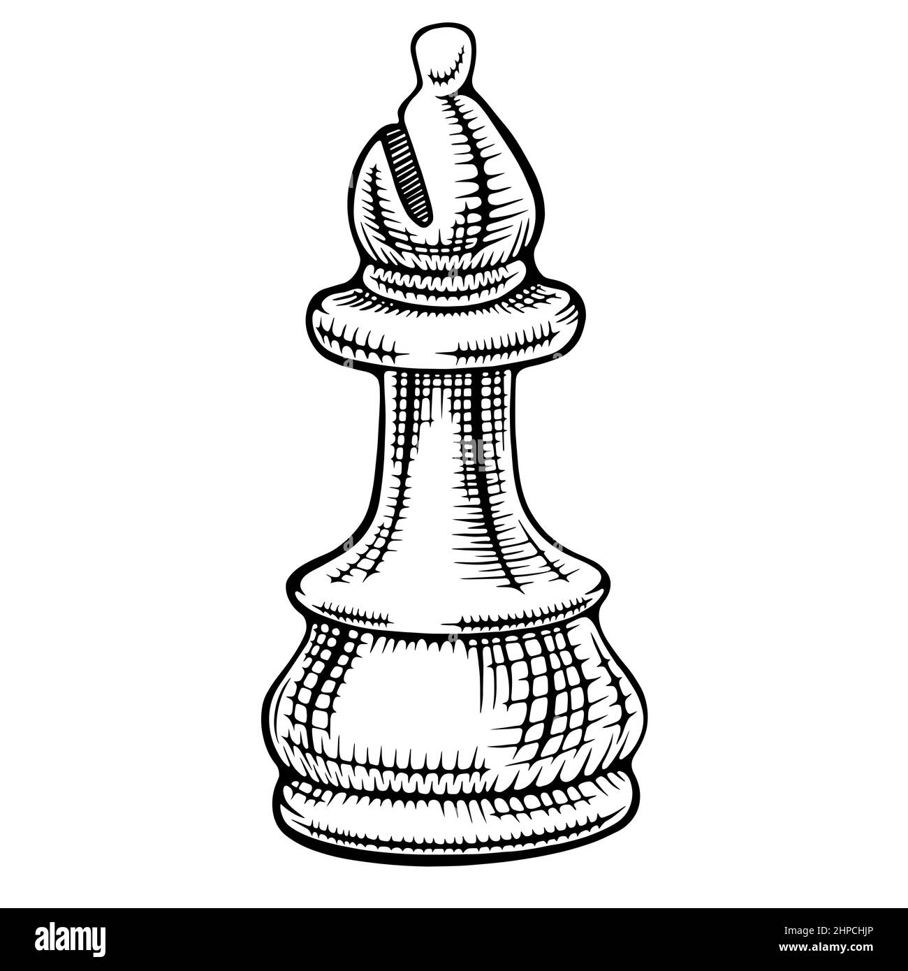 Hand drawn bishop. Vintage chess piece isolated on white background ...
