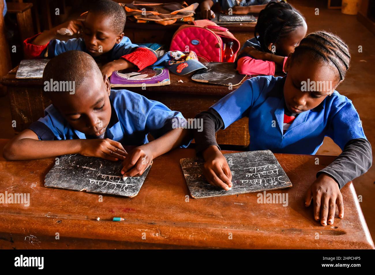 Yaounde, Cameroon. 14th Feb, 2022. Students learn to write in their ...