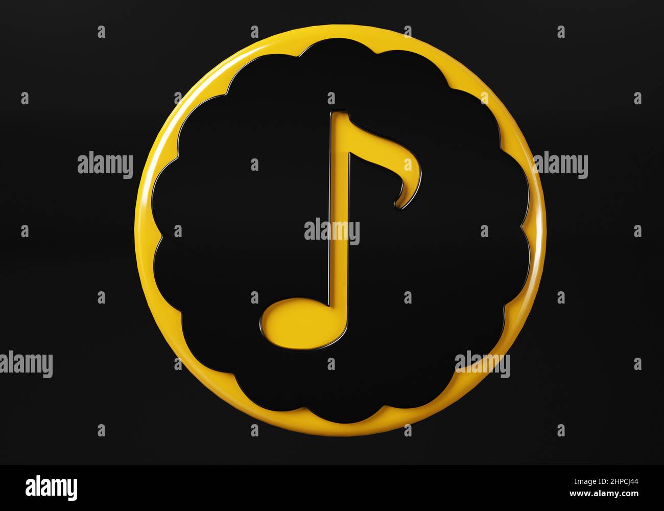 Music note media button. buttons. Shiny icon with yellow frame and with ...