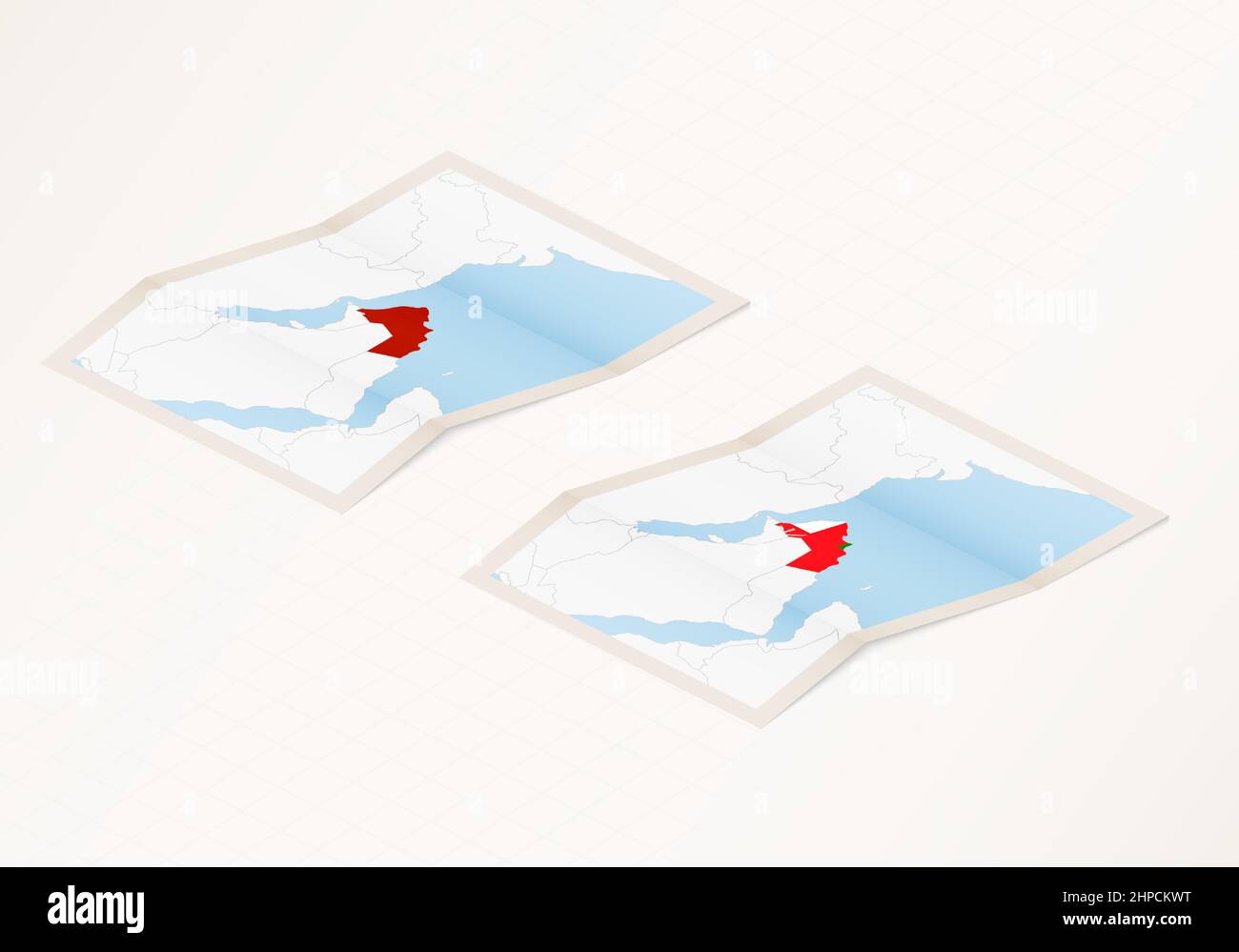 Two versions of a folded map of Oman with the flag of the country of ...