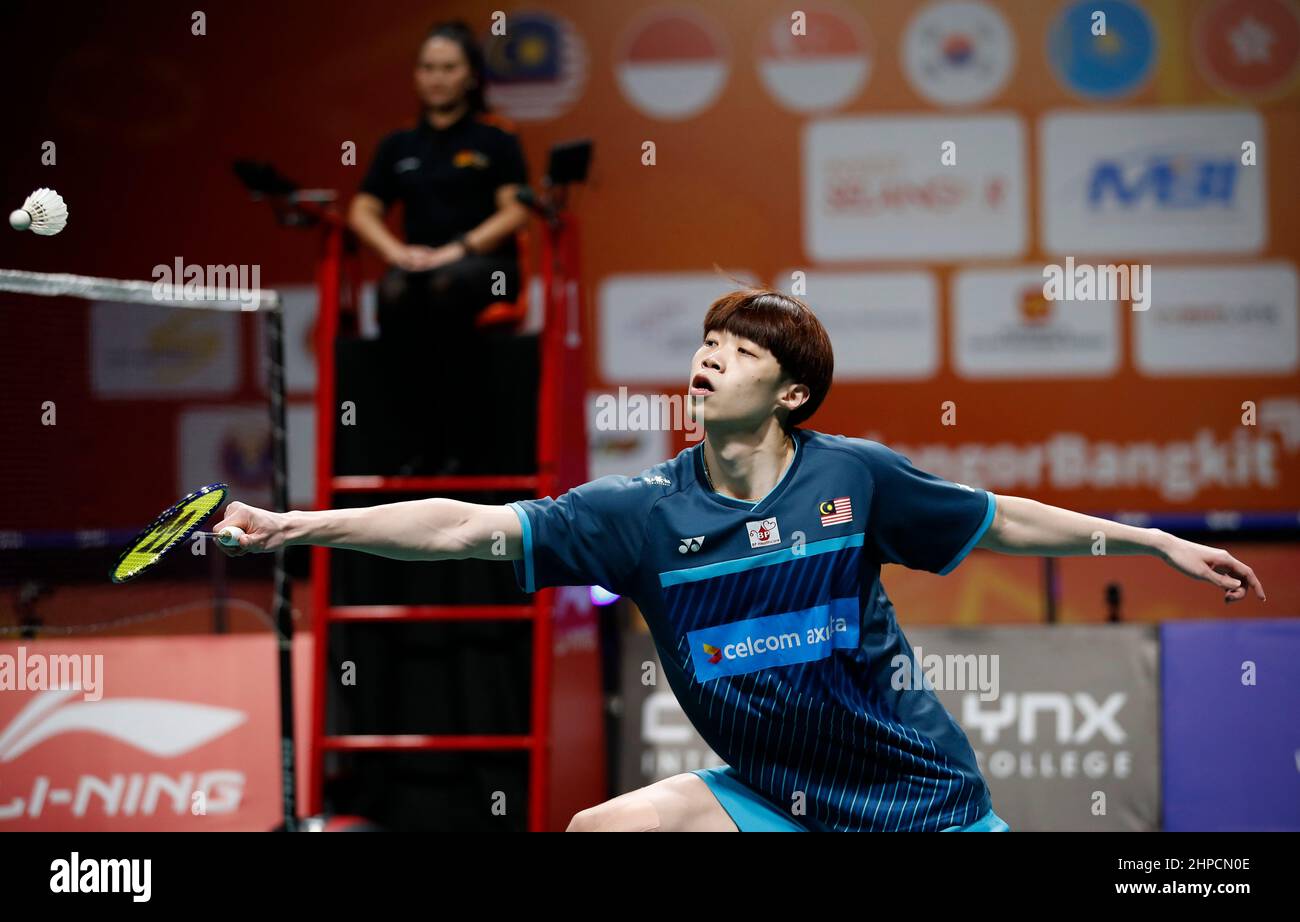 Ng Tze Yong of Malaysia plays against Rumbay Ikhsan Leonardo Imanuel of Indonesia during the final of the team mens singles match at the Badminton Asia Team Championships 2022 in Shah Alam