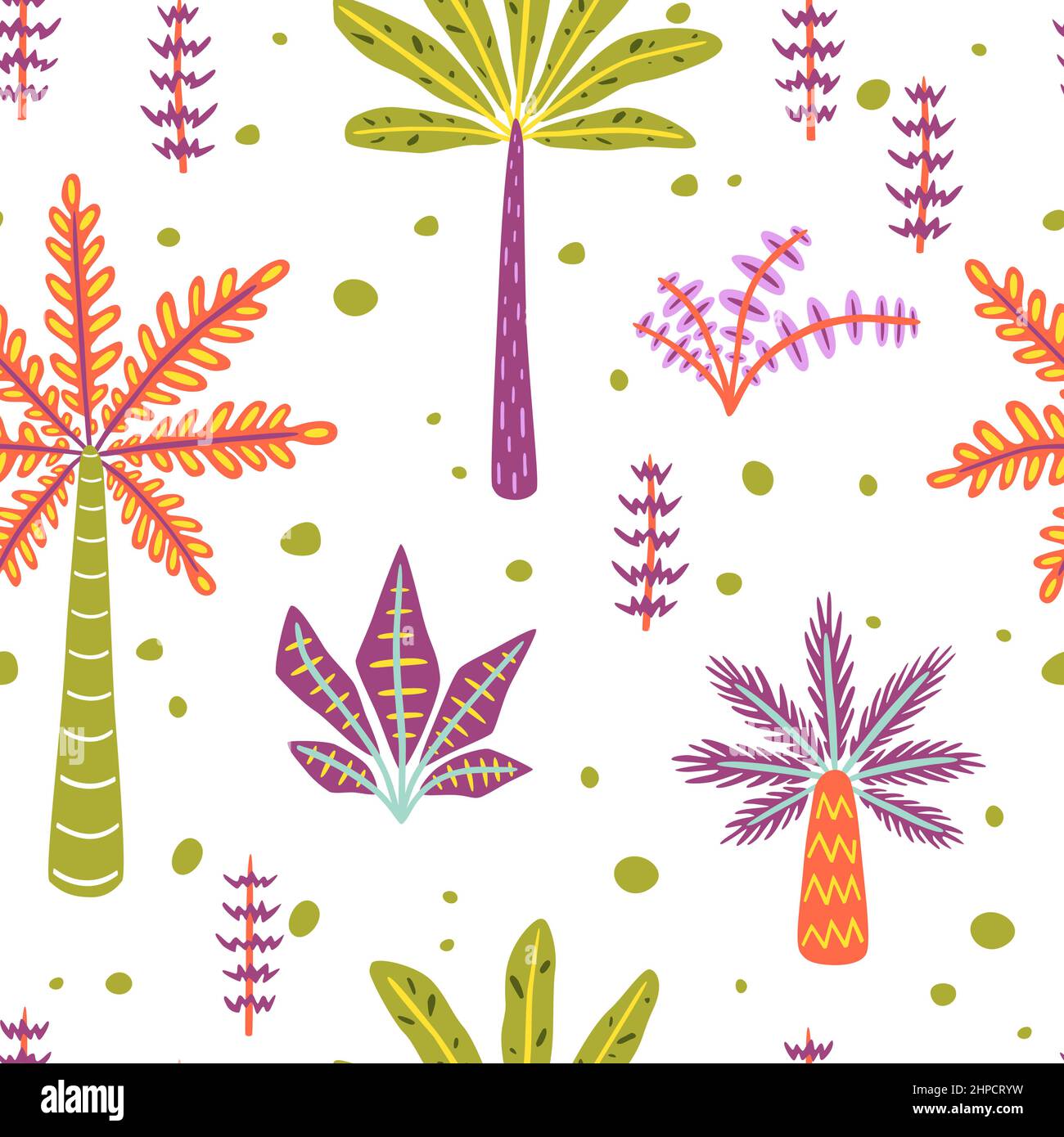 Colorful palms and pants. Vector seamless pattern Stock Vector