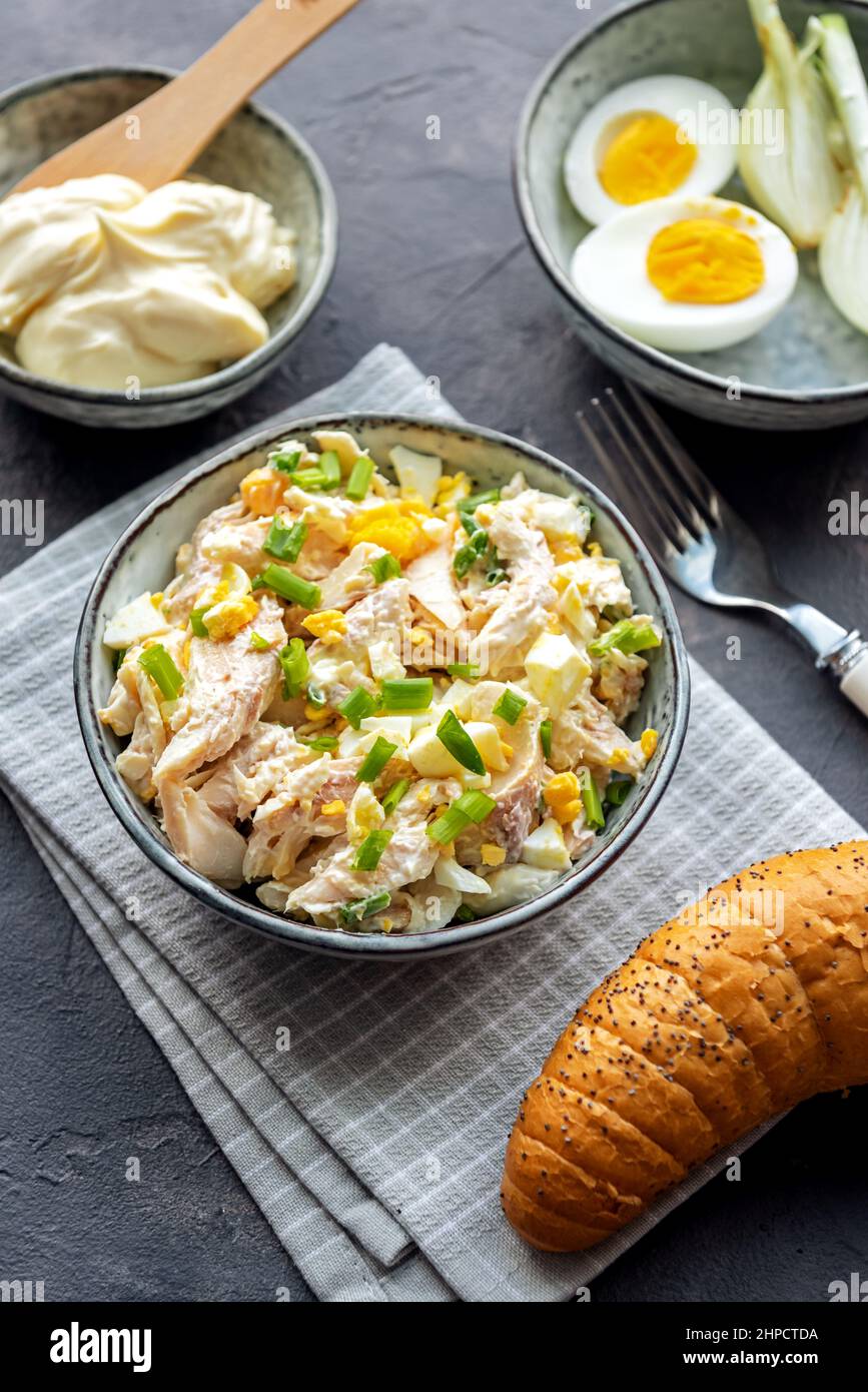 Smoked trout paste with egg, chives and mayonnaise Stock Photo Alamy