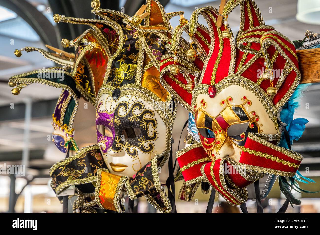Mardi Gras masks for sale in the New Orleans French Market. Stock Photo