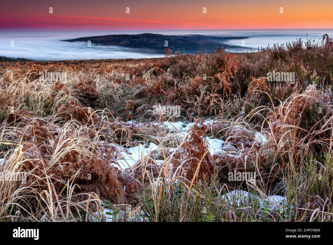 Beautiful sunset in nature during temperature inversion. Natural ...