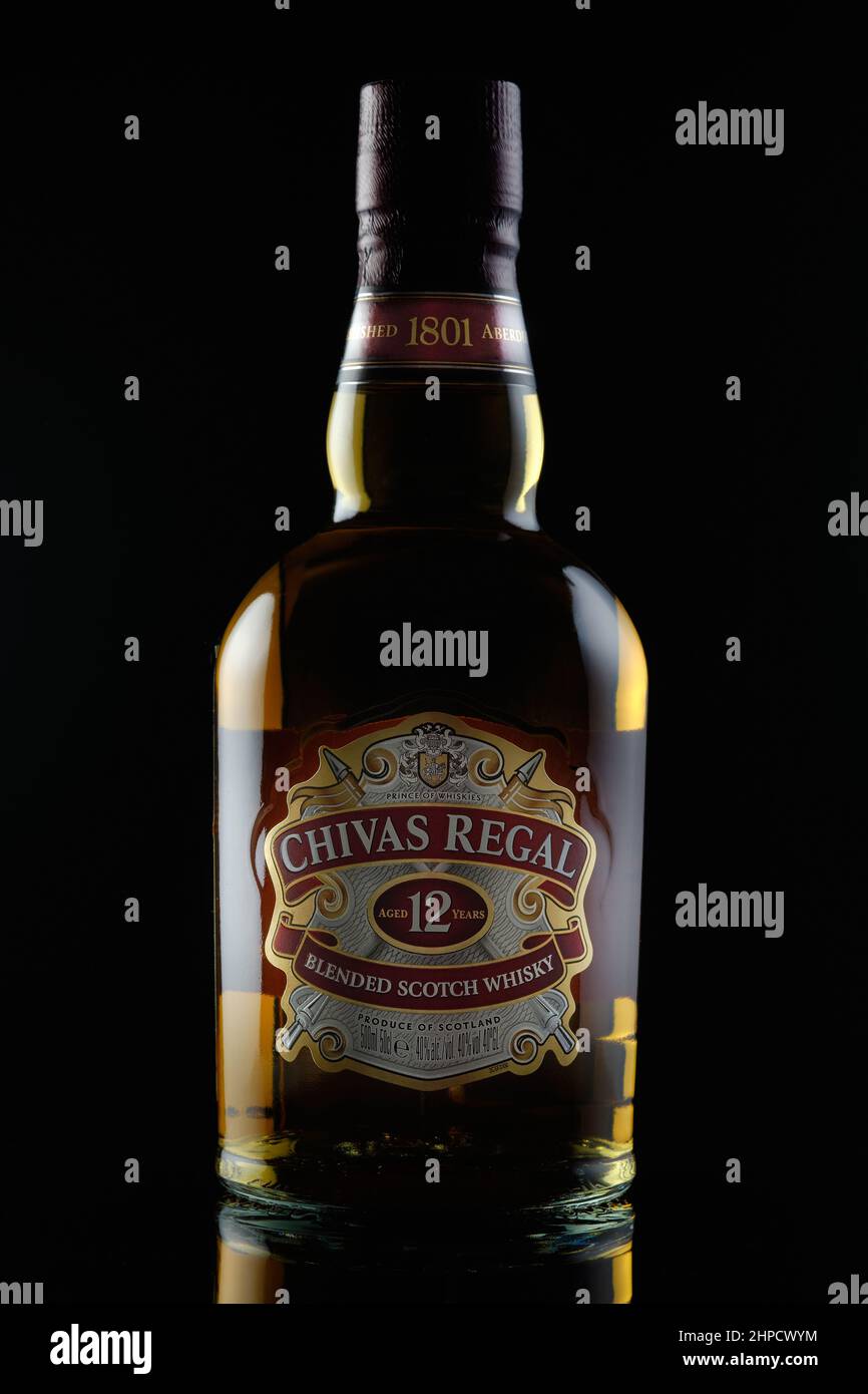 Chivas Regal whisky at black background Stock Photo