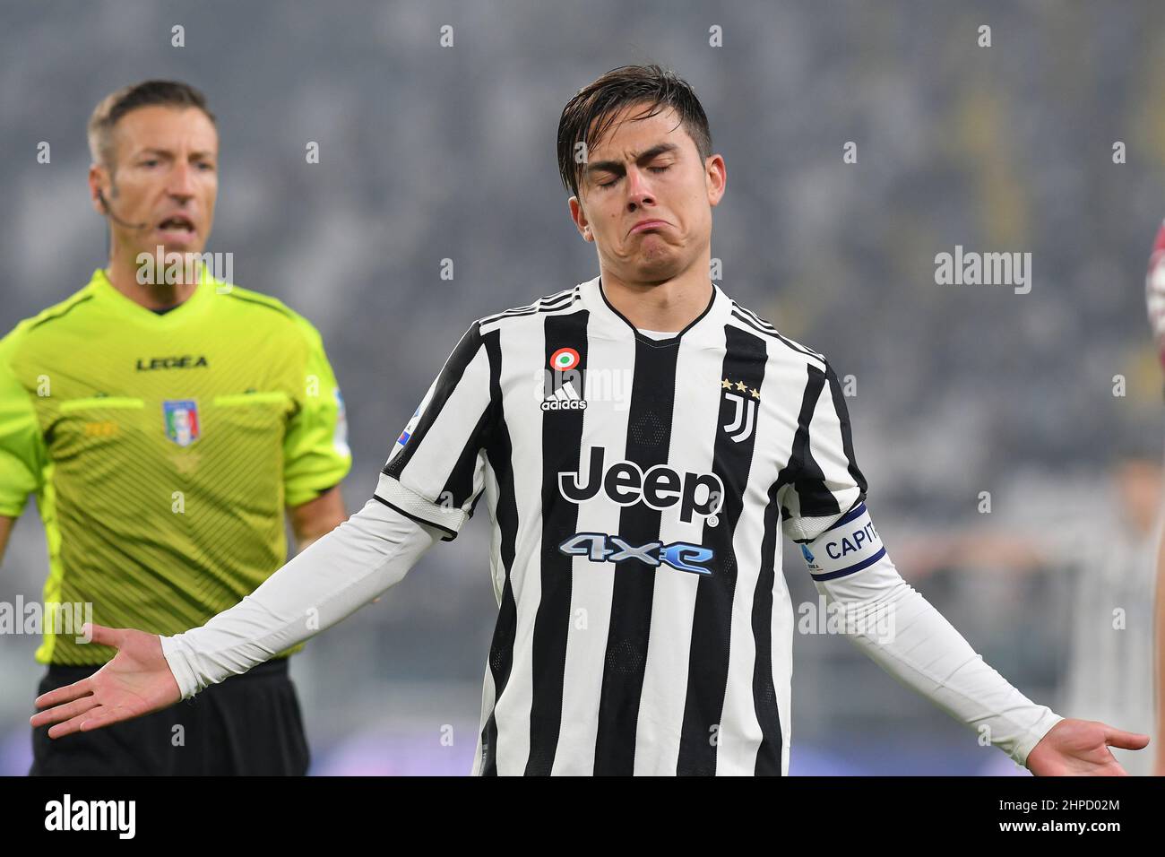 Paulo Dybala of Juventus FC reacts during the Serie A 2021/22 match between Juventus FC and Torino FC at Allianz Stadium on February 18, 2022 in Turin, Italy photo ReporterTorino (Photo by Reporter Torino/LiveMedia/Sipa USA) Stock Photo