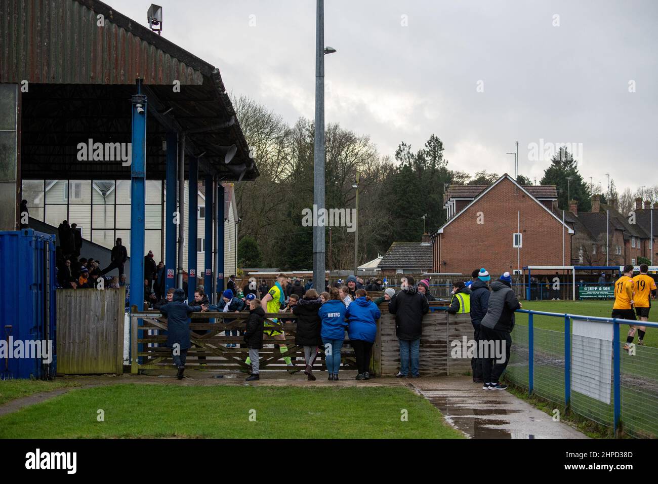 Haywards Heath Town 2 Three Bridges 3, 19/02/2022. The Enclosed Ground, Pitching In Isthmian South East Division. The players come onto the pitch for Stock Photo