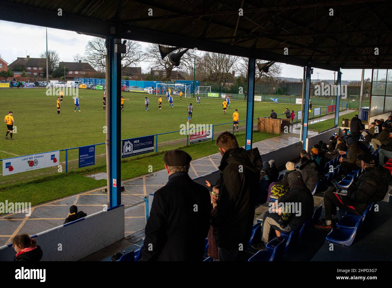 Haywards Heath Town 2 Three Bridges 3, 19/02/2022. The Enclosed Ground, Pitching In Isthmian South East Division. View from the main stand. Photo by S Stock Photo