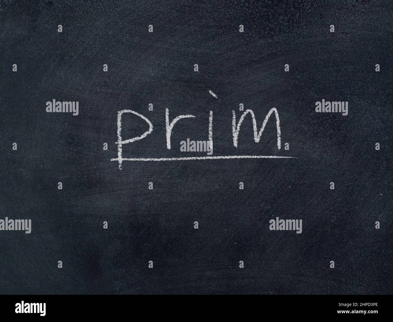 prim concept word on blackboard background Stock Photo
