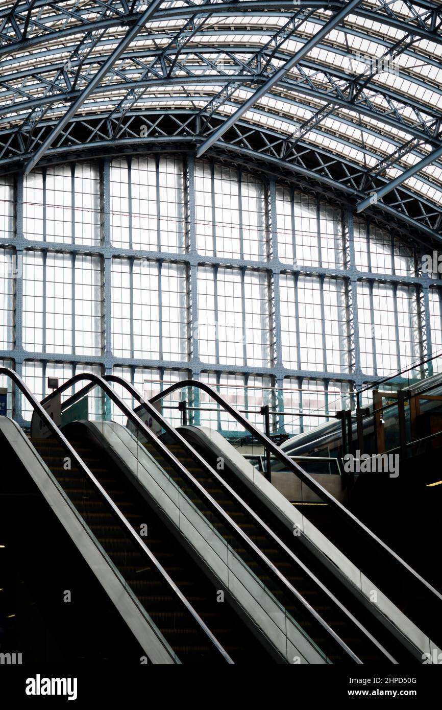 Train station escalators to the floor Stock Photo
