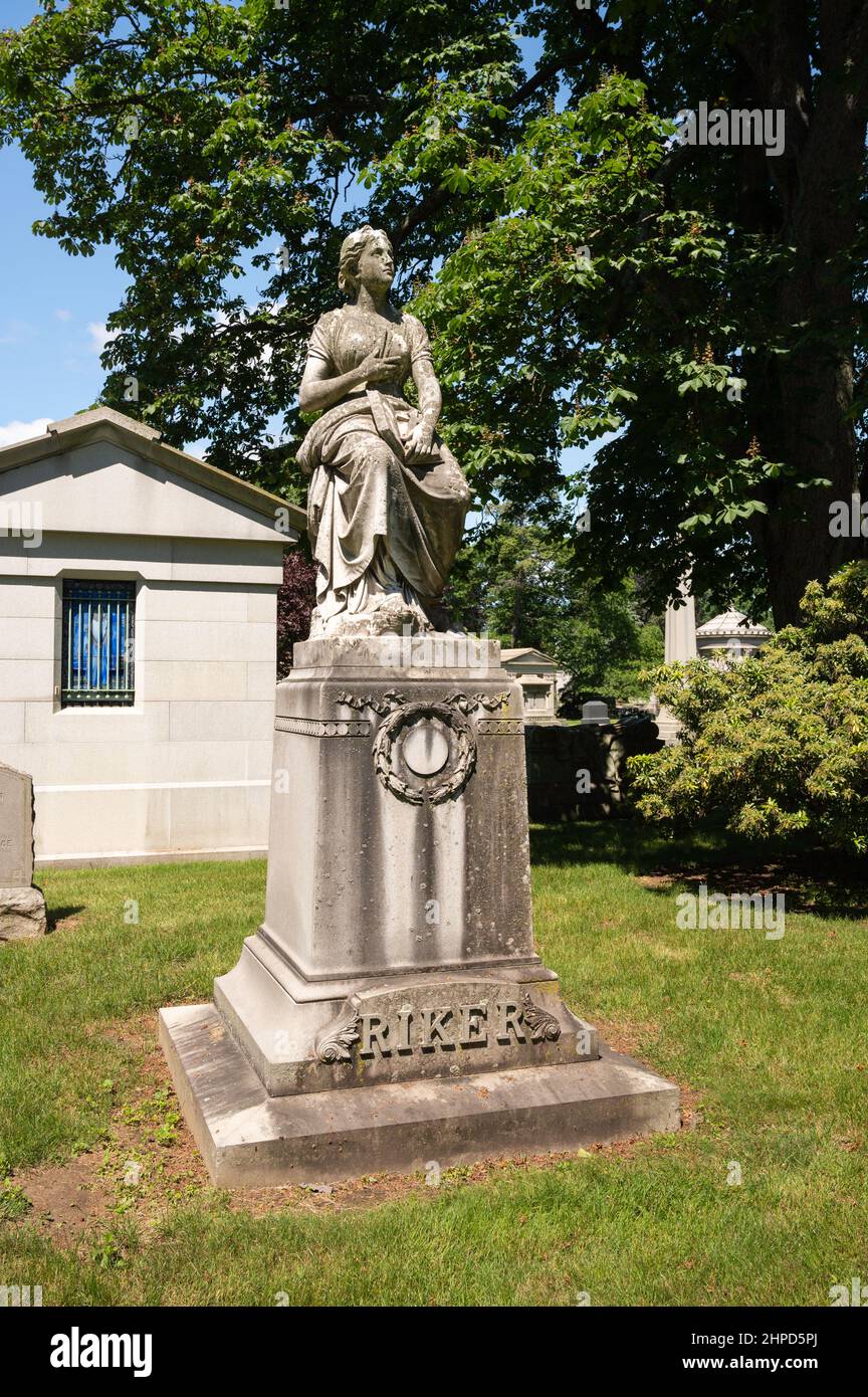 Statuary at Woodlawn Cemetery - Riker Family Stock Photo
