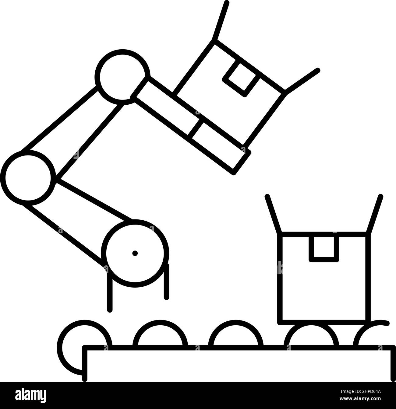 factory robot transportation box on conveyor line icon vector illustration Stock Vector