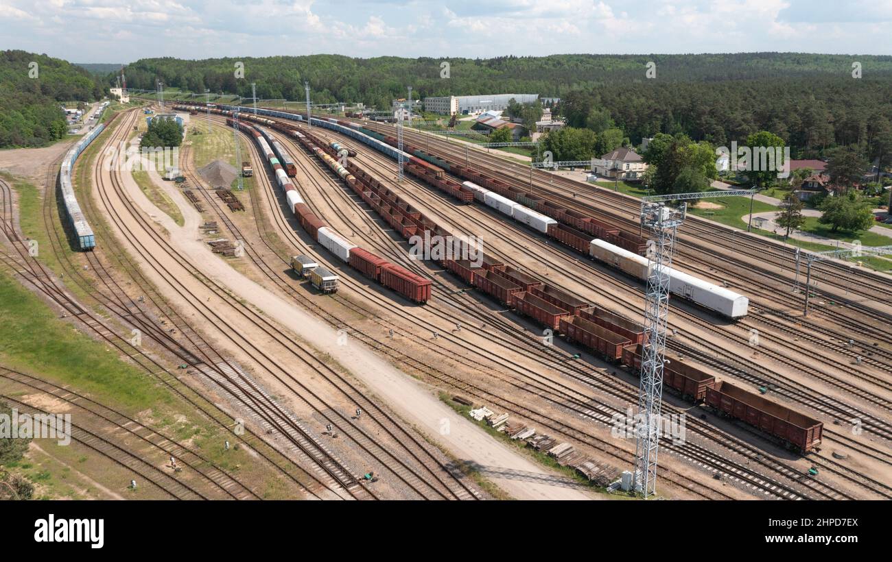 Train Wagons On Railroad Station Waiting for Dispatch Import and Export Concept Stock Photo