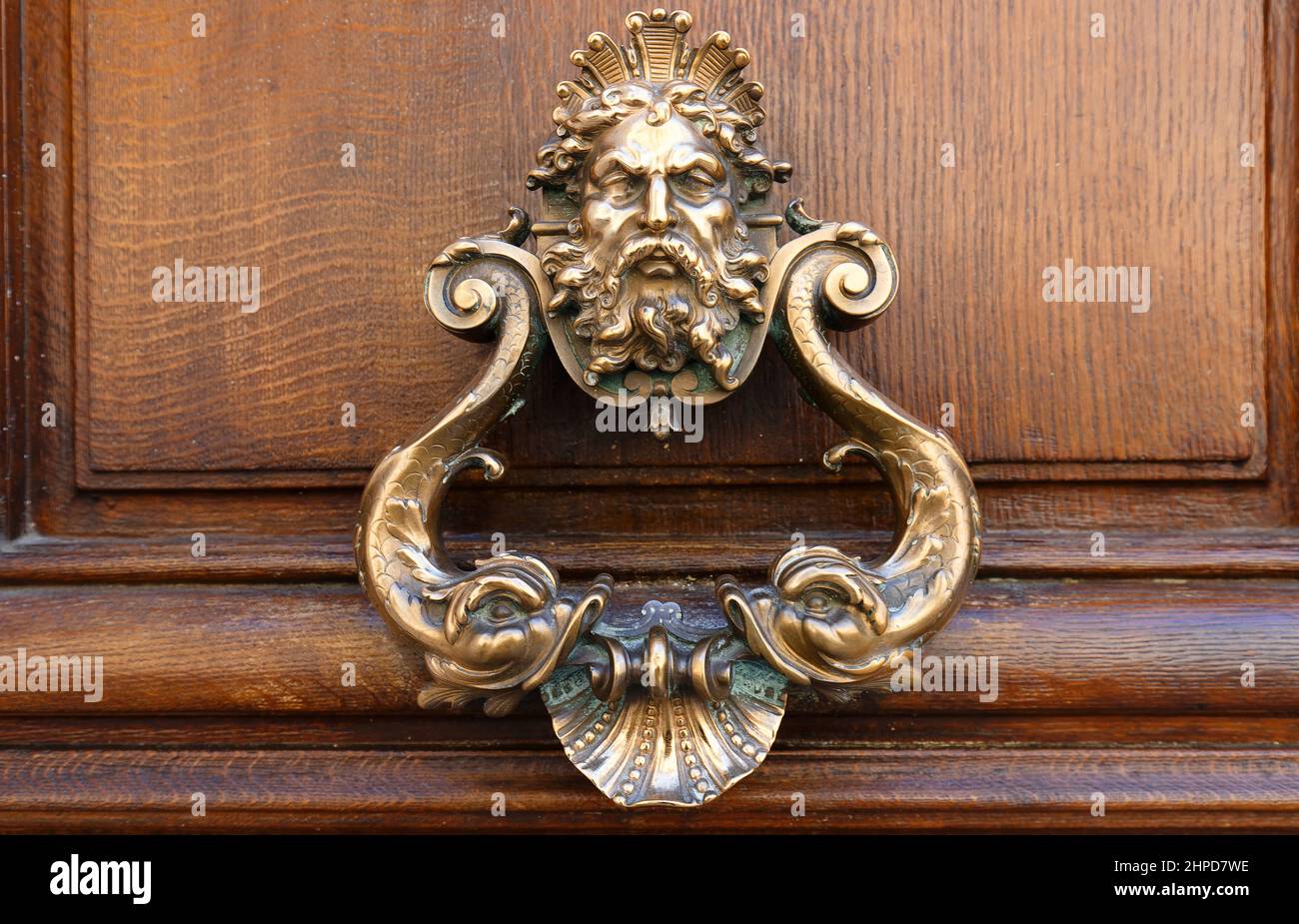 European Vintage old metal wrought iron door knocker. Design detail