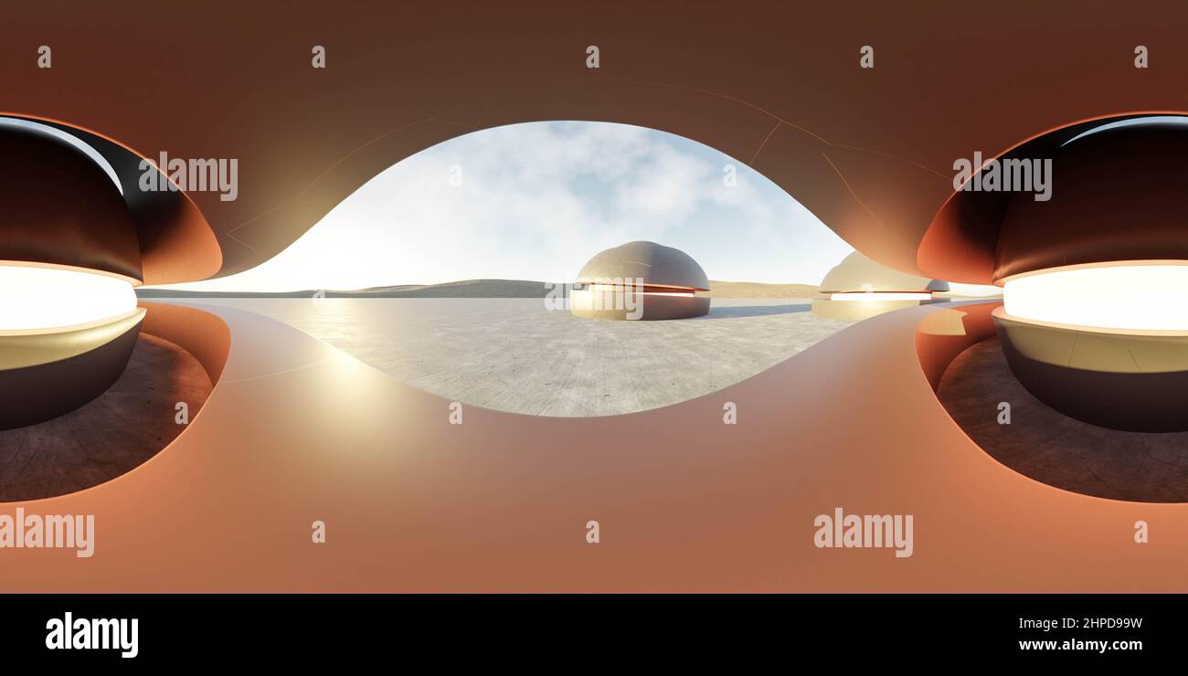 360 degree full panorama environment map of red glowing futuristic ...