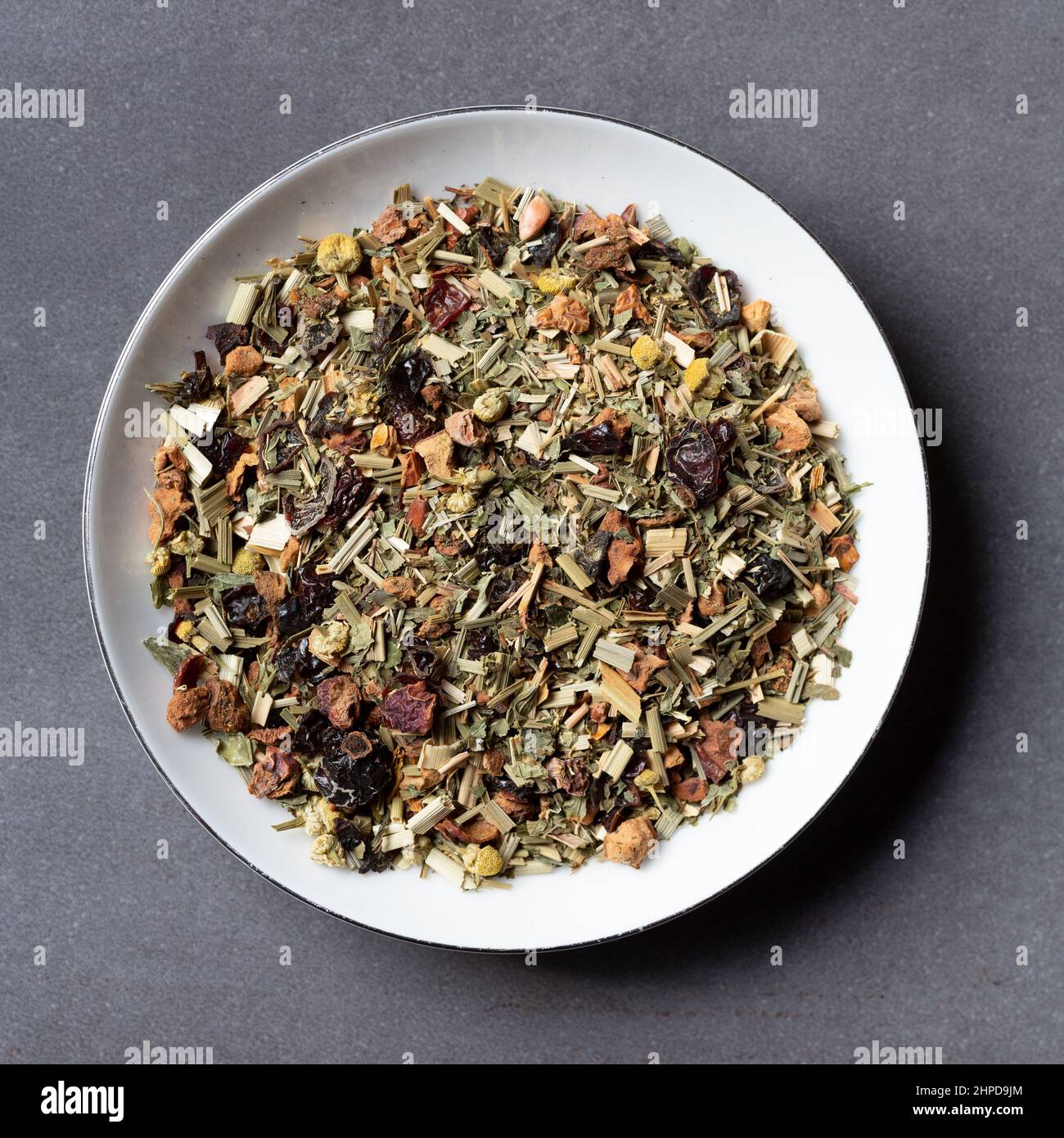 Herbal tea leaves in a bowl Stock Photo Alamy