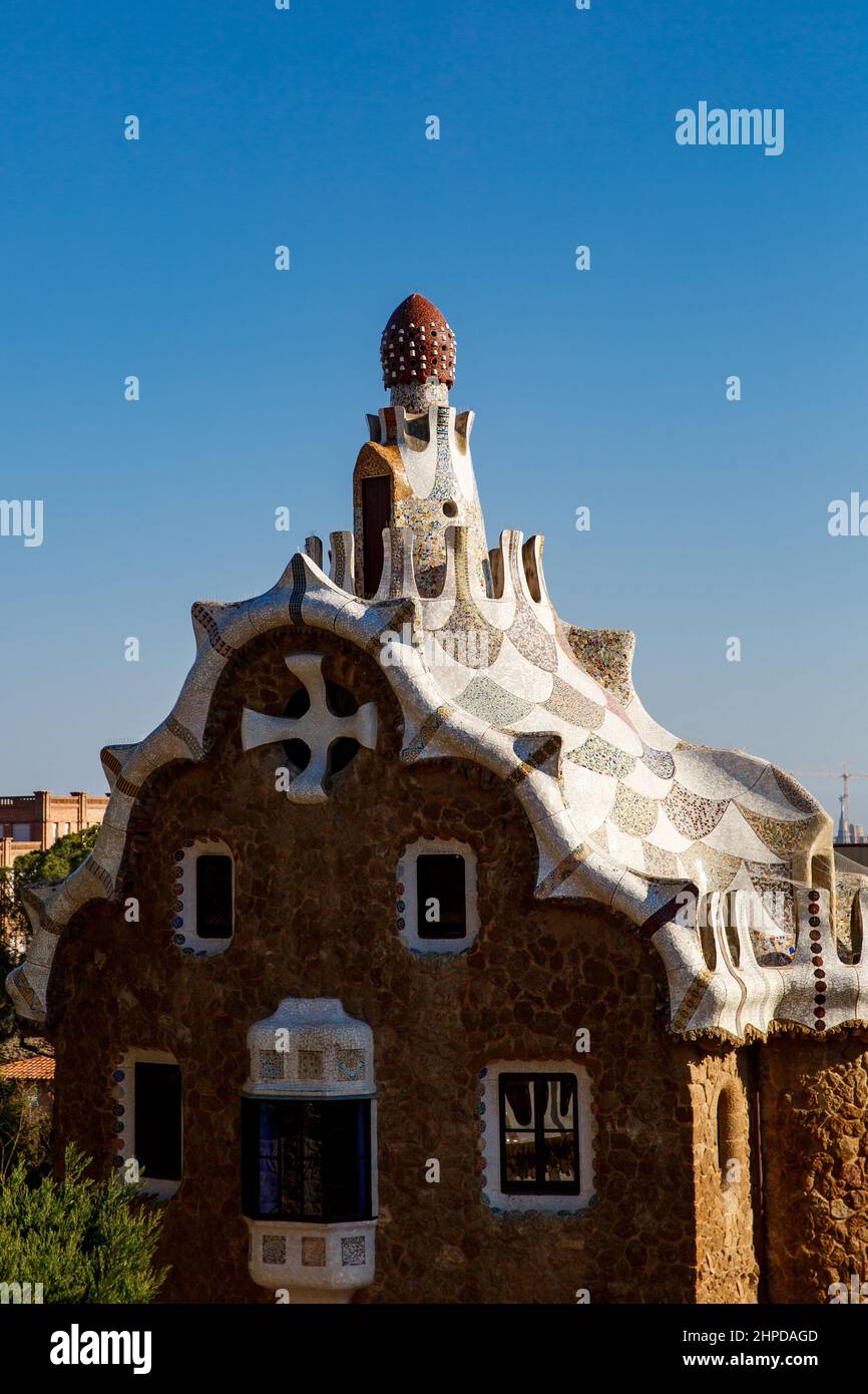 Gingerbread house by Antonio Gaudi in the Park Guell, Barcelona Stock