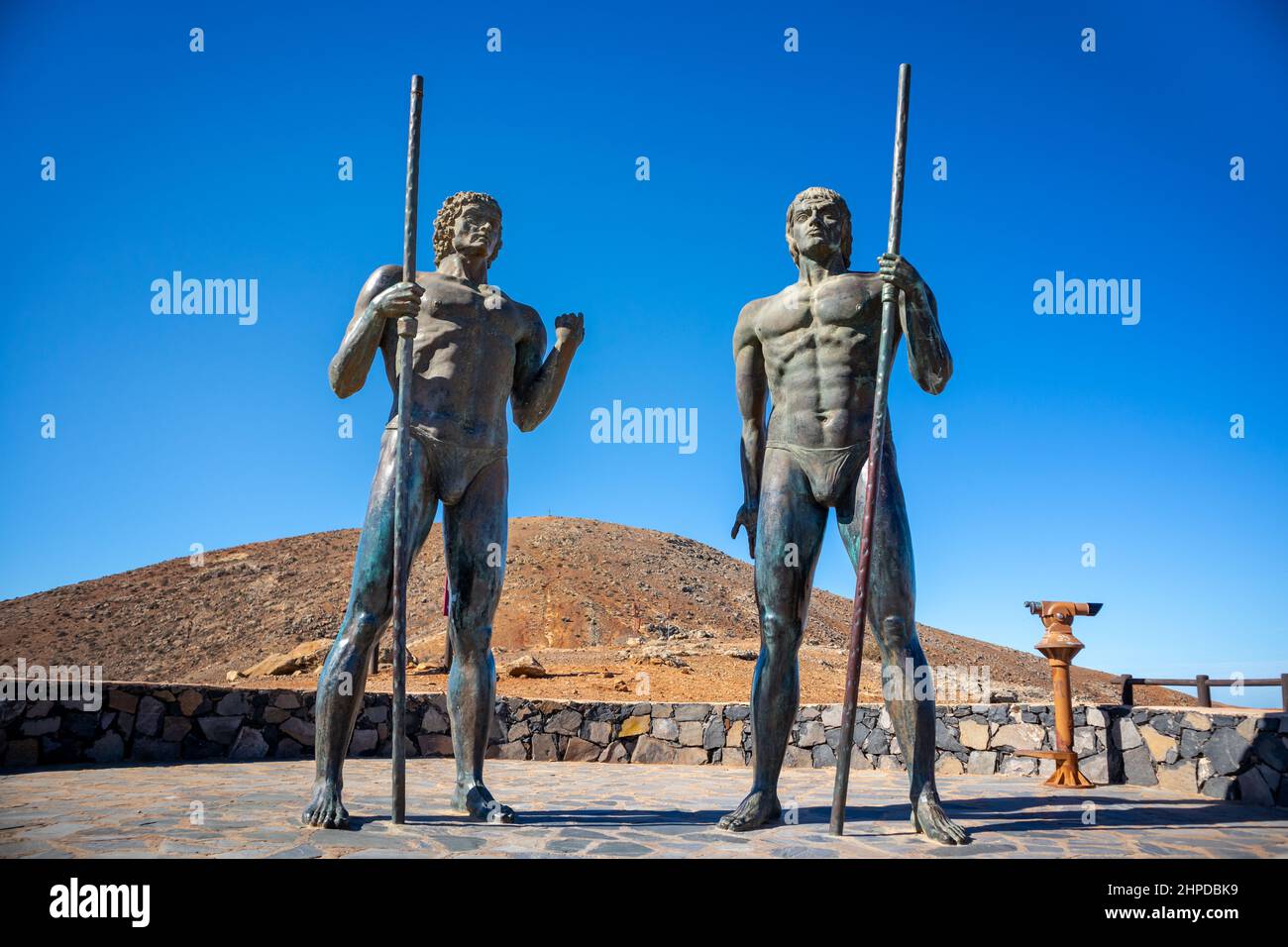 Statues of Guise and Ayose, first kings of Fuerteventura, full body statues, Canary Islands, Spain Stock Photo