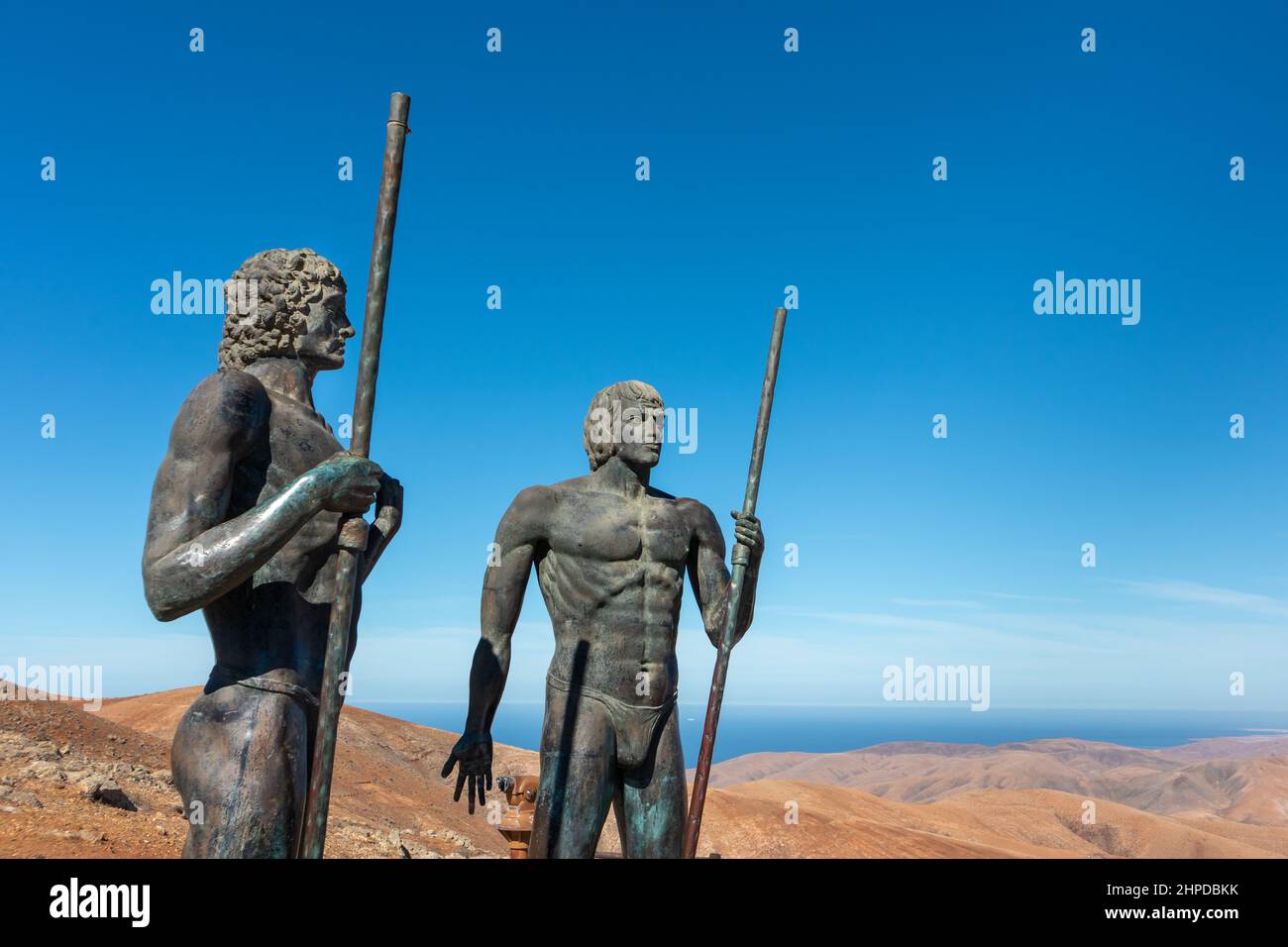 Statues of Guise and Ayose looking forward, first kings and settlers of Fuerteventura, Canary Islands, Spain Stock Photo