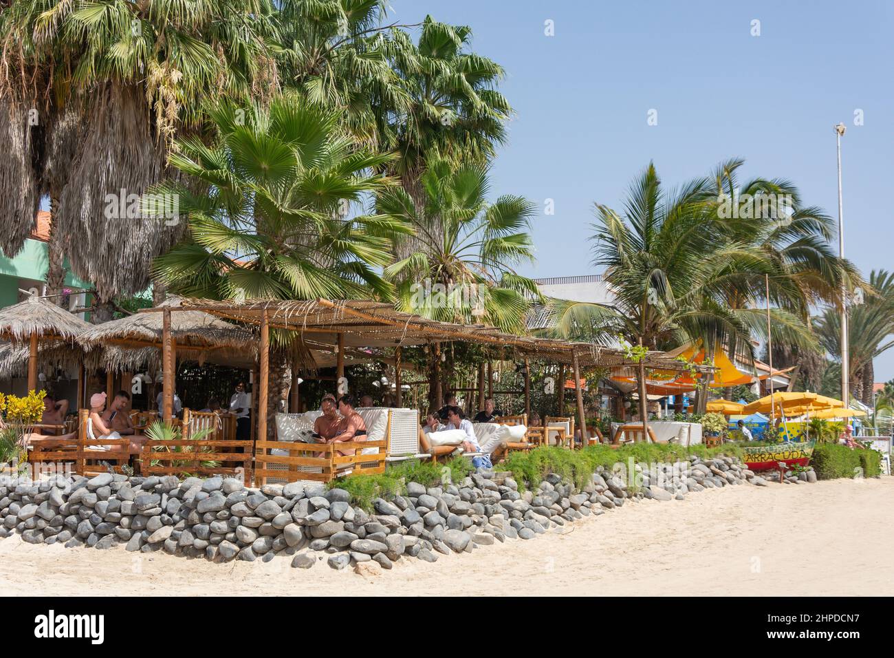 Palm Beach Tropical Restaurant, Praia Santa Maria, Santa Maria, Sal, República de Cabo (Cape Verde) Stock Photo