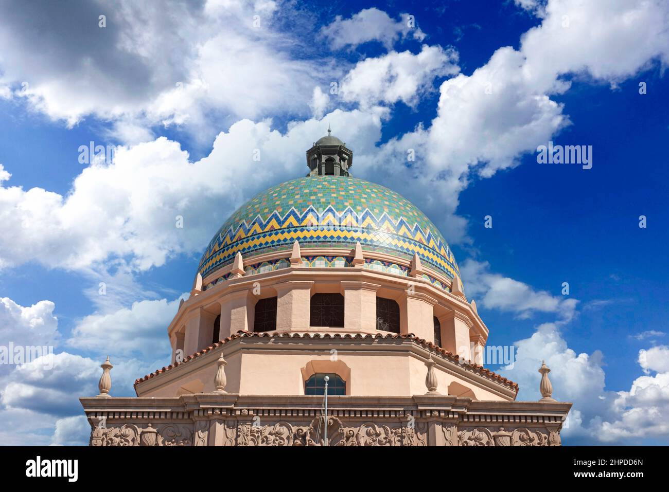 The mosaic tile dome atop of the old Pima County Courthouse in downtown Tucson AZ Stock Photo