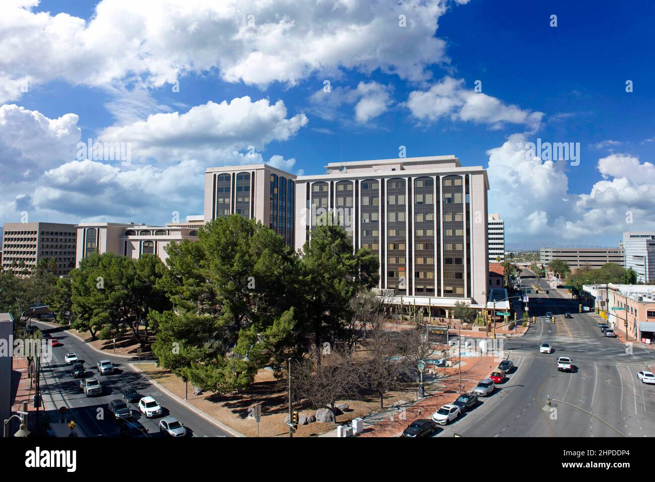 Aerial view of the Pima County Superior Court and small park in downtown Tucson AZ Stock Photo