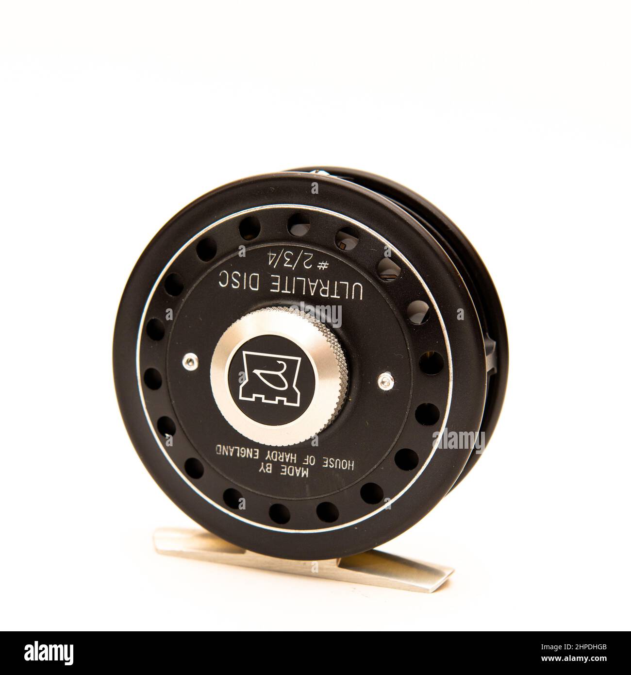 An ultralite fly fishing reel made by the House of Hardy, Alnwick, England Stock Photo