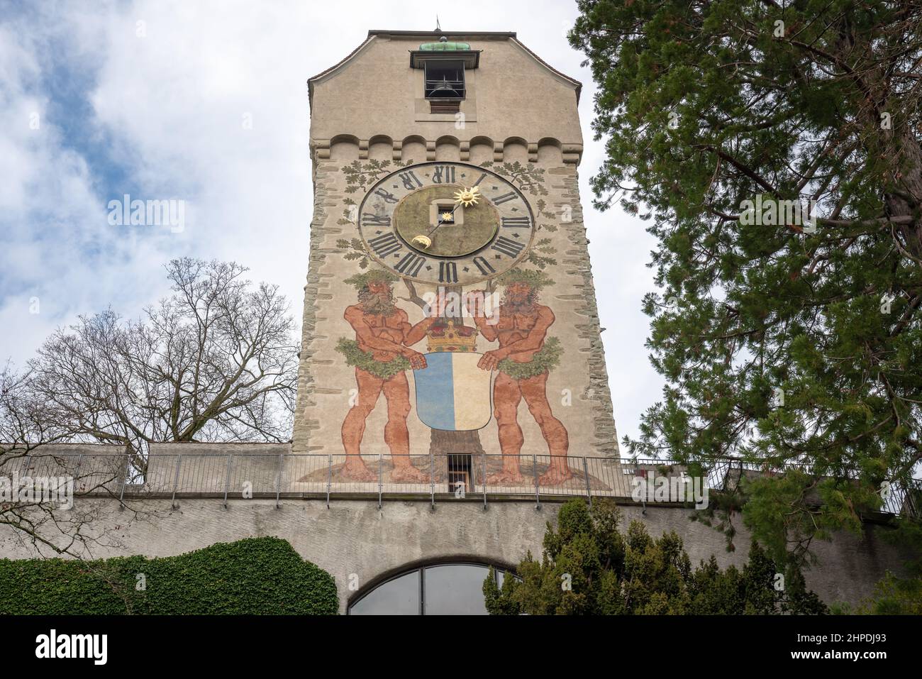 Zyt Tower (Zytturm) Clock Tower at Luzern Musegg Wall (Museggmauer) - Lucerne, Switzerland Stock Photo