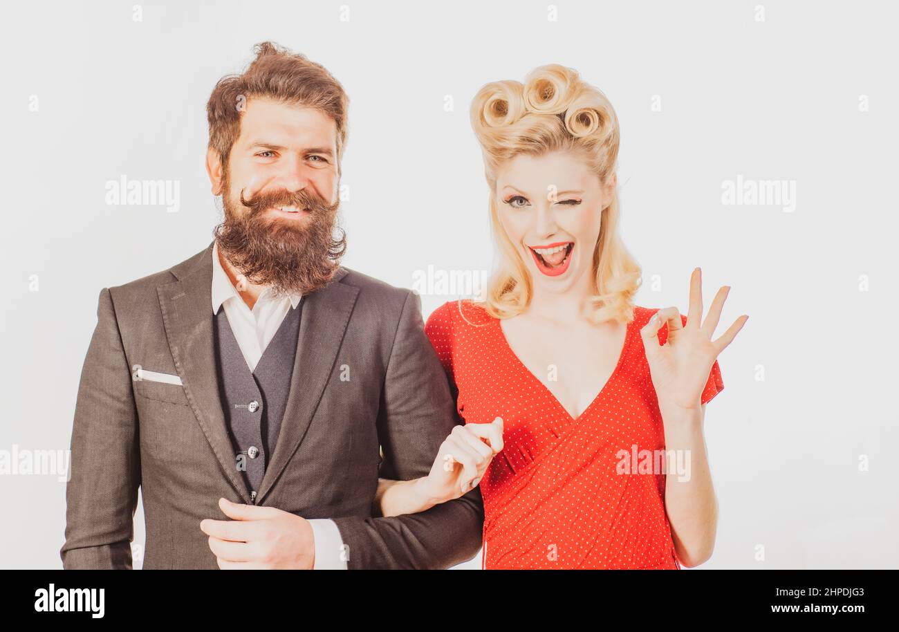Funny retro couple in love. Husband and wife, vintage style Stock Photo ...