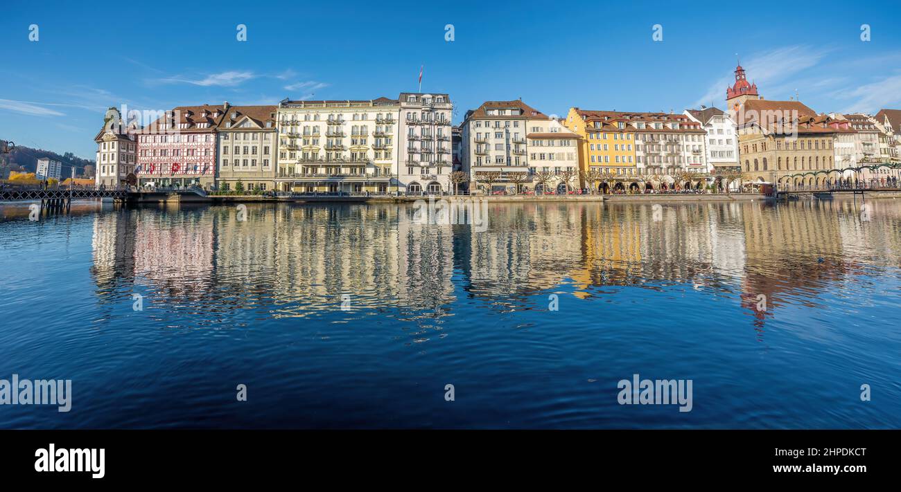 Panoramic view of Luzern Old Town Skyline - Lucerne, Switzerland Stock Photo