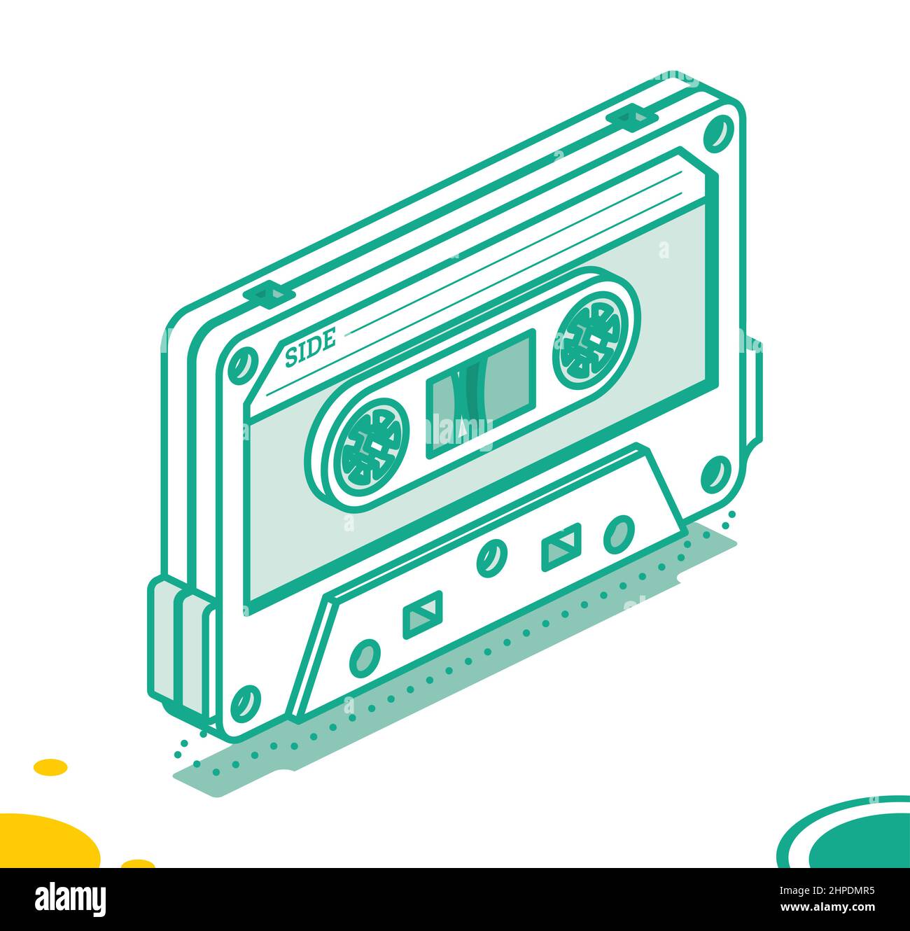 Retro Audio Cassette Tape. Isometric Outline Music Concept. Retro Device from 80s and 90s Isolated on White. Vector Illustration. Stock Vector