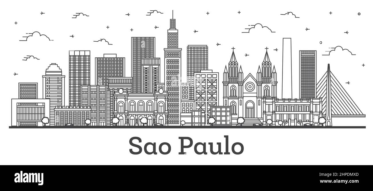 Outline Sao Paulo Brazil City Skyline with Modern Buildings Isolated on