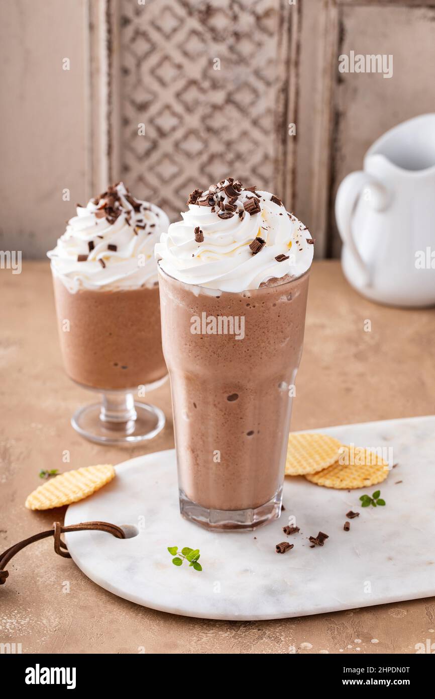Iced chocolate coffee frappe with whipped cream Stock Photo Alamy