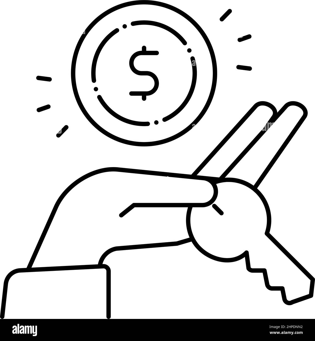 hand holding house key and coin line icon vector illustration Stock ...