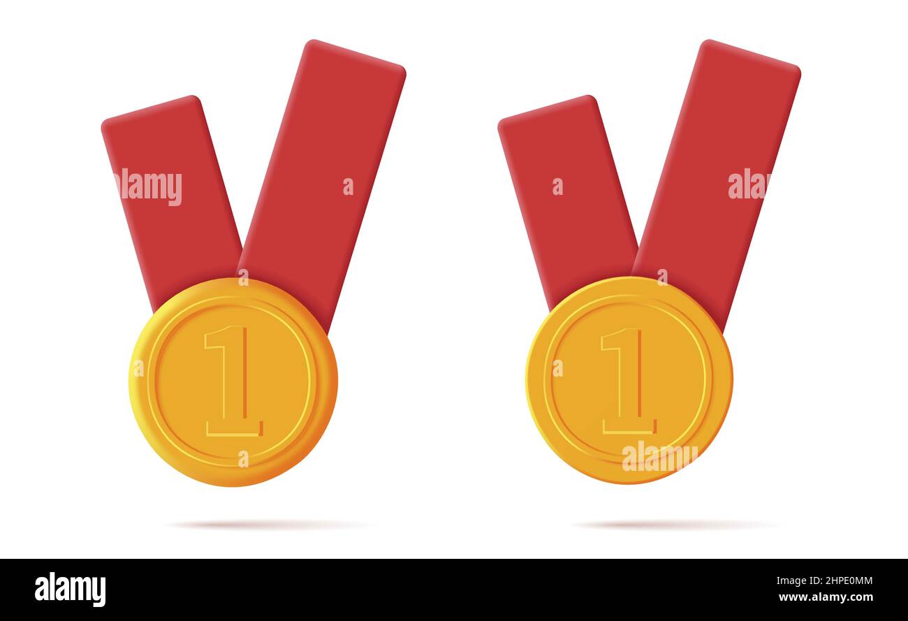 Competition winner award, golden first place medal in two variants more volume and more flat 3d Stock Vector